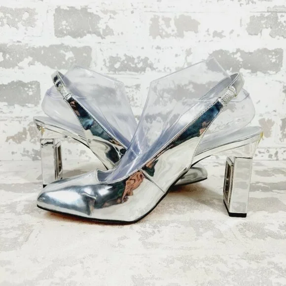 New Katy Perry Women's The Hollow Heel Sling Back Silver Pumps A207 - Picture 4 of 12